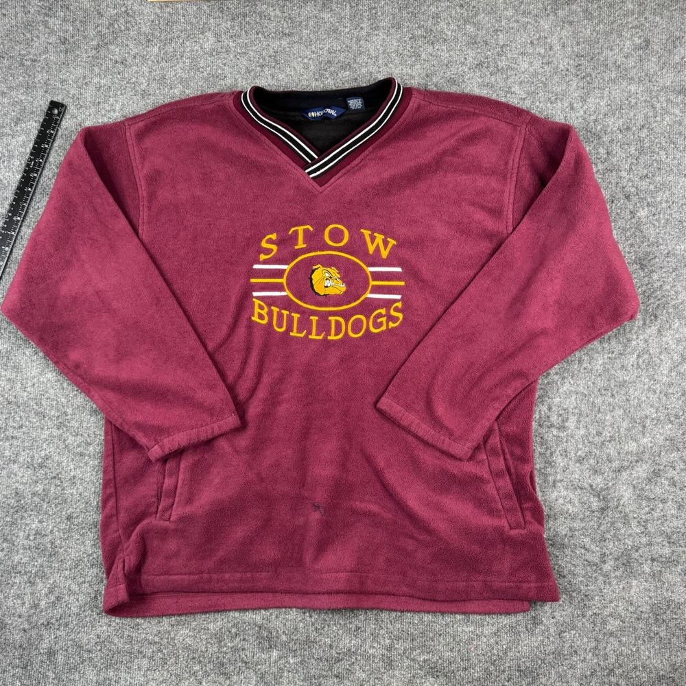 Holloway Fleece Pullover Mens 2XL Maroon Stow Bulldogs Embroidered V-Neck Pocket
